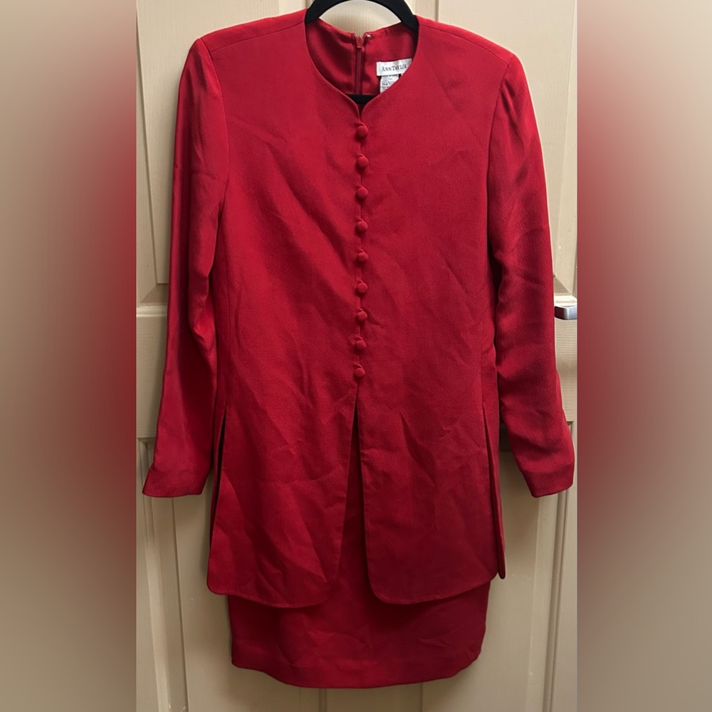 Ann Taylor 100% Silk Red Long Sleeve Suit Dress